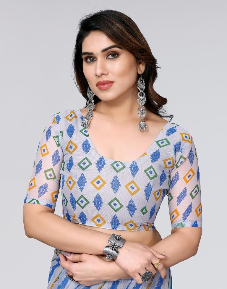 Light Grey Printed Chiffon Saree