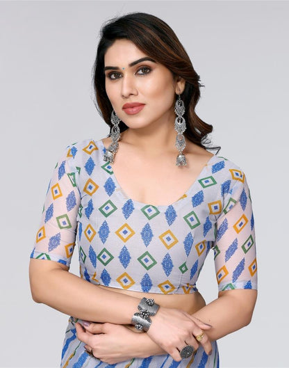 Light Grey Printed Chiffon Saree