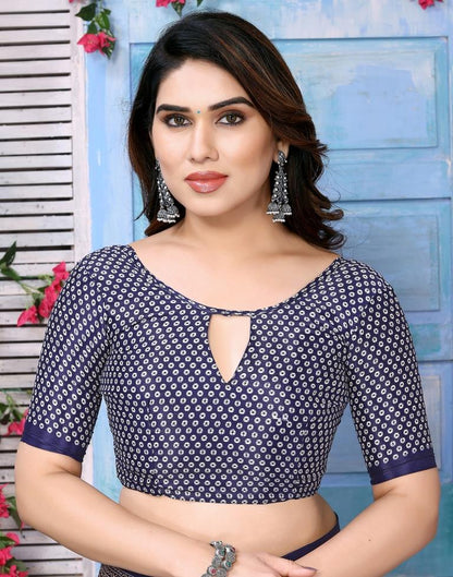 Navy Blue Silk Printed Saree