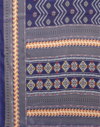 Navy Blue Silk Printed Saree