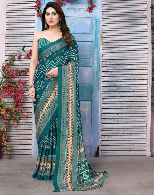 Rama Green Silk Printed Saree
