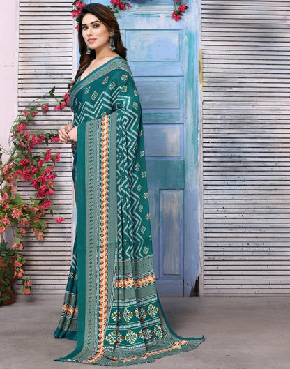 Rama Green Silk Printed Saree