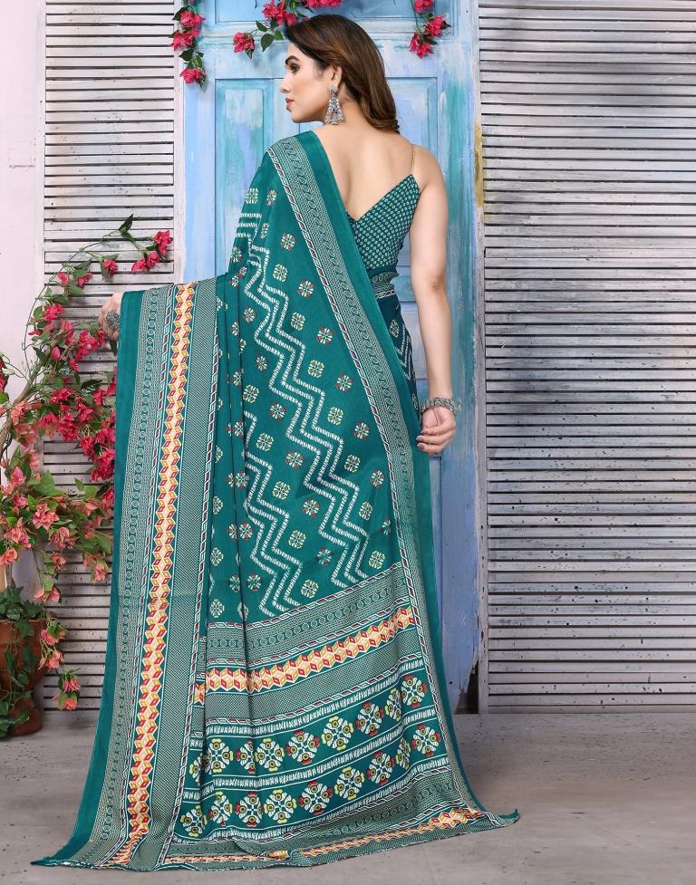 Rama Green Silk Printed Saree