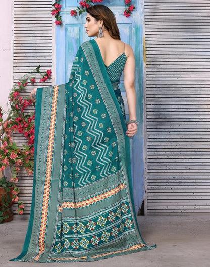Rama Green Silk Printed Saree