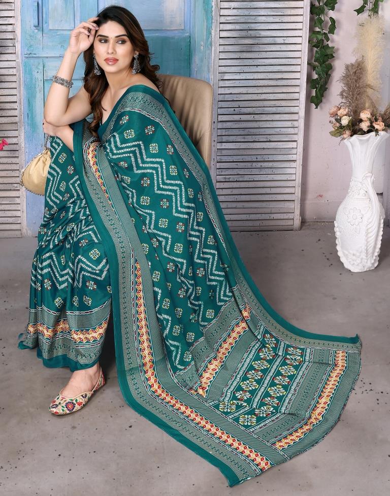 Rama Green Silk Printed Saree