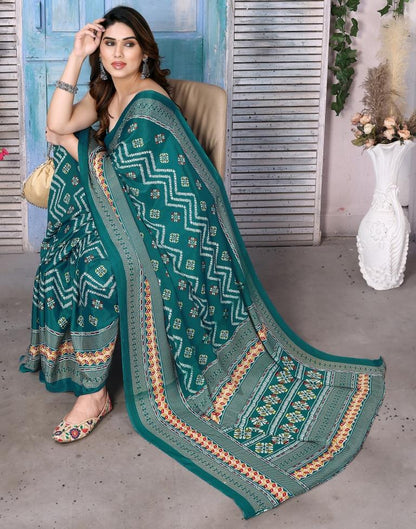 Rama Green Silk Printed Saree