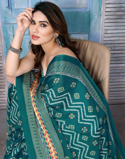 Rama Green Silk Printed Saree