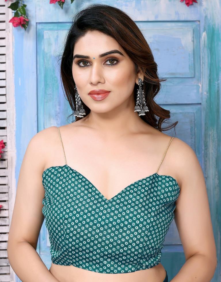 Rama Green Silk Printed Saree