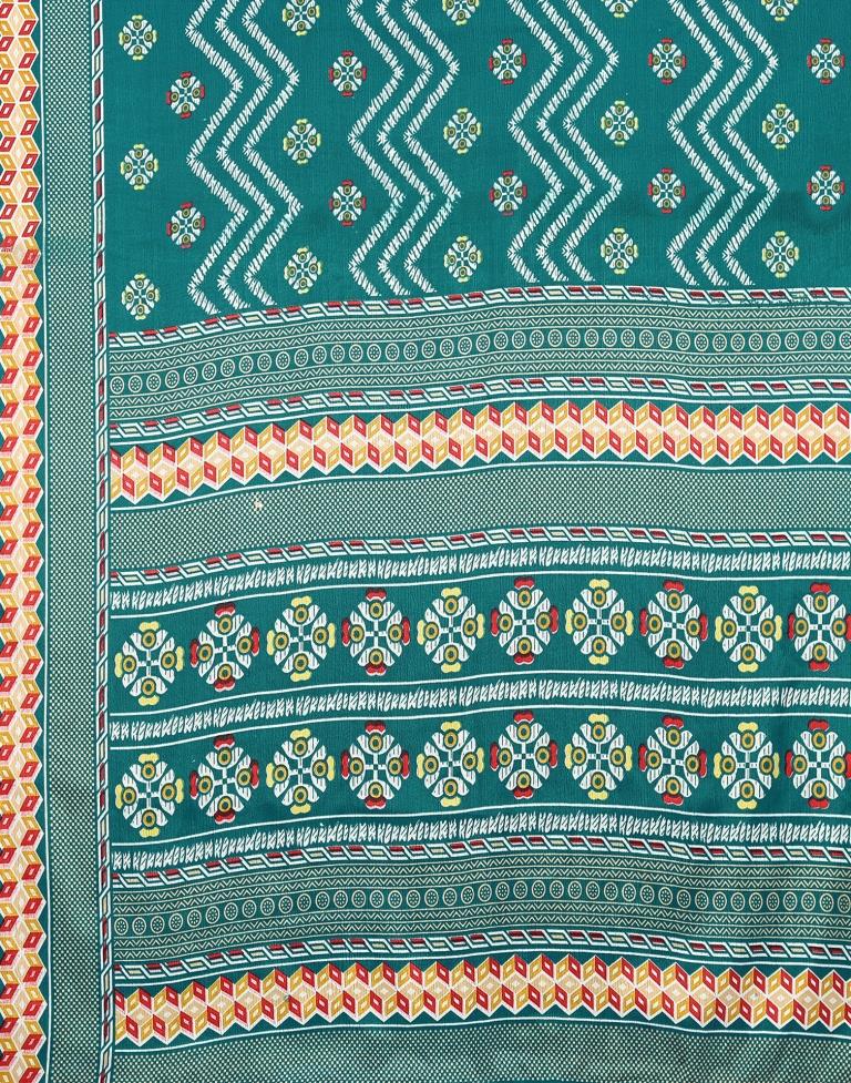 Rama Green Silk Printed Saree