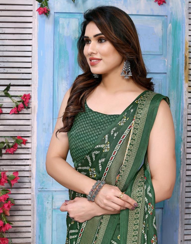 Green Silk Printed Saree