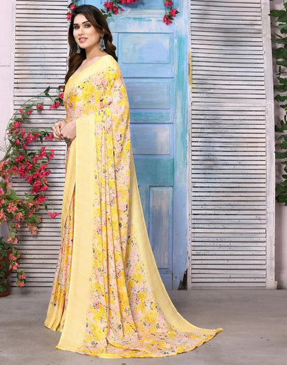 Yellow Silk Floral Printed Saree