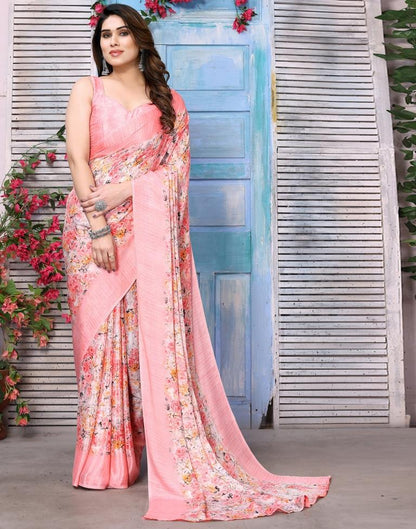 Light Pink Silk Floral Printed Saree