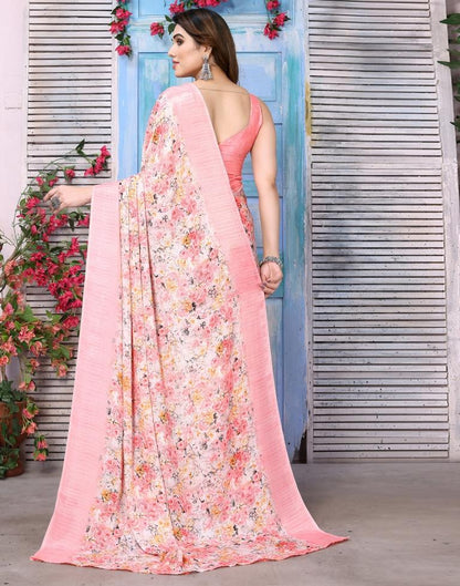 Light Pink Silk Floral Printed Saree