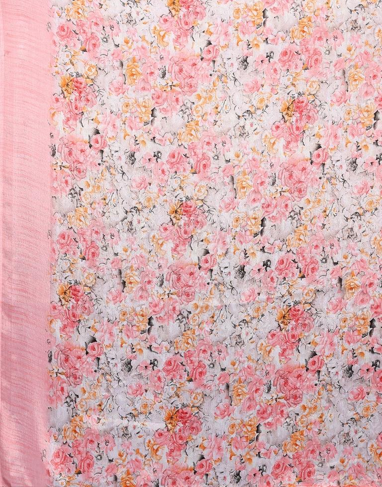 Light Pink Silk Floral Printed Saree