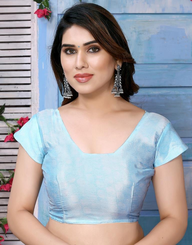 Light Blue Silk Floral Printed Saree