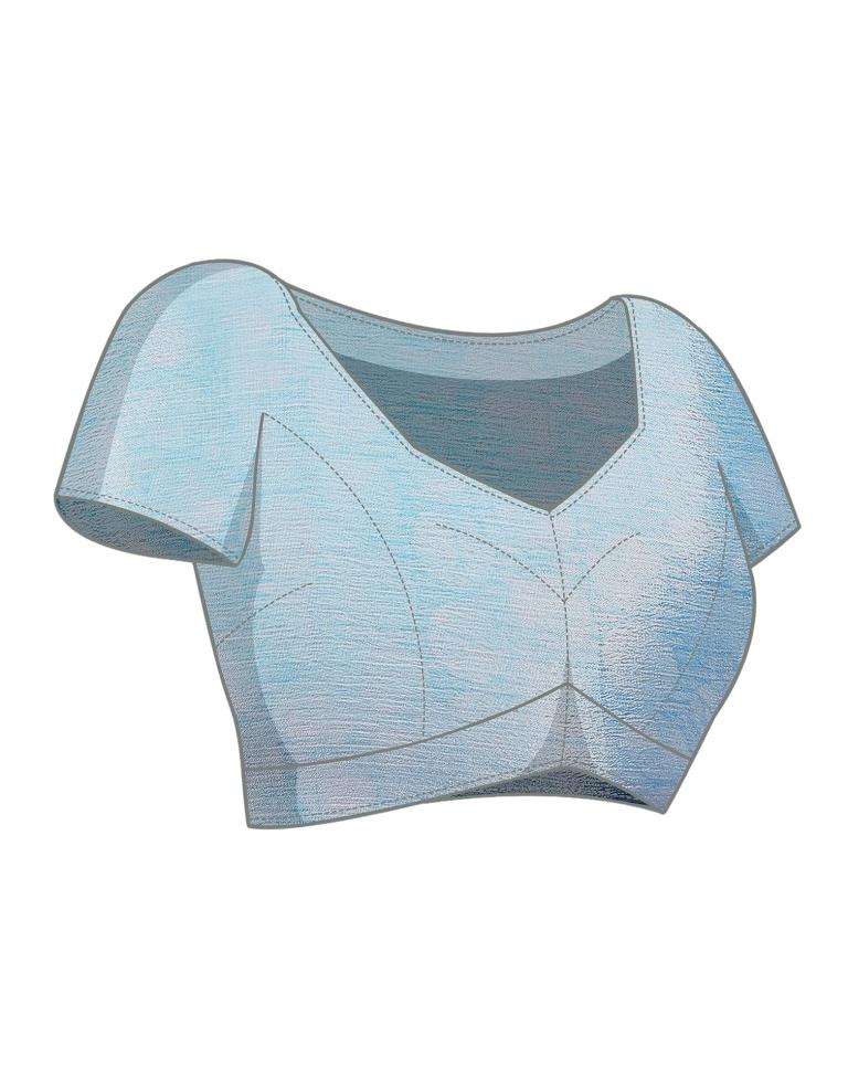 Light Blue Silk Floral Printed Saree