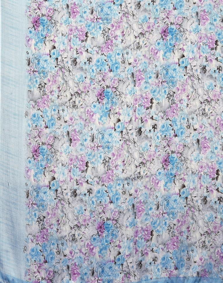Light Blue Silk Floral Printed Saree