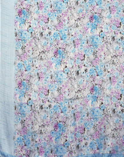Light Blue Silk Floral Printed Saree