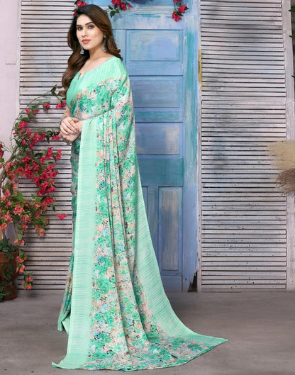 Light Green Silk Floral Printed Saree
