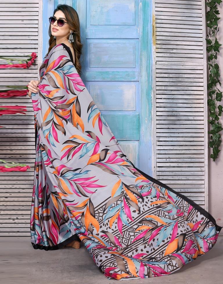 Grey Silk Printed Saree