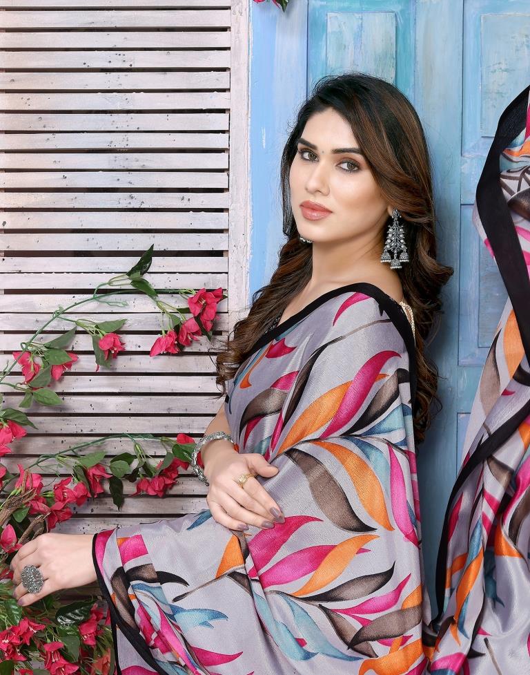 Grey Silk Printed Saree