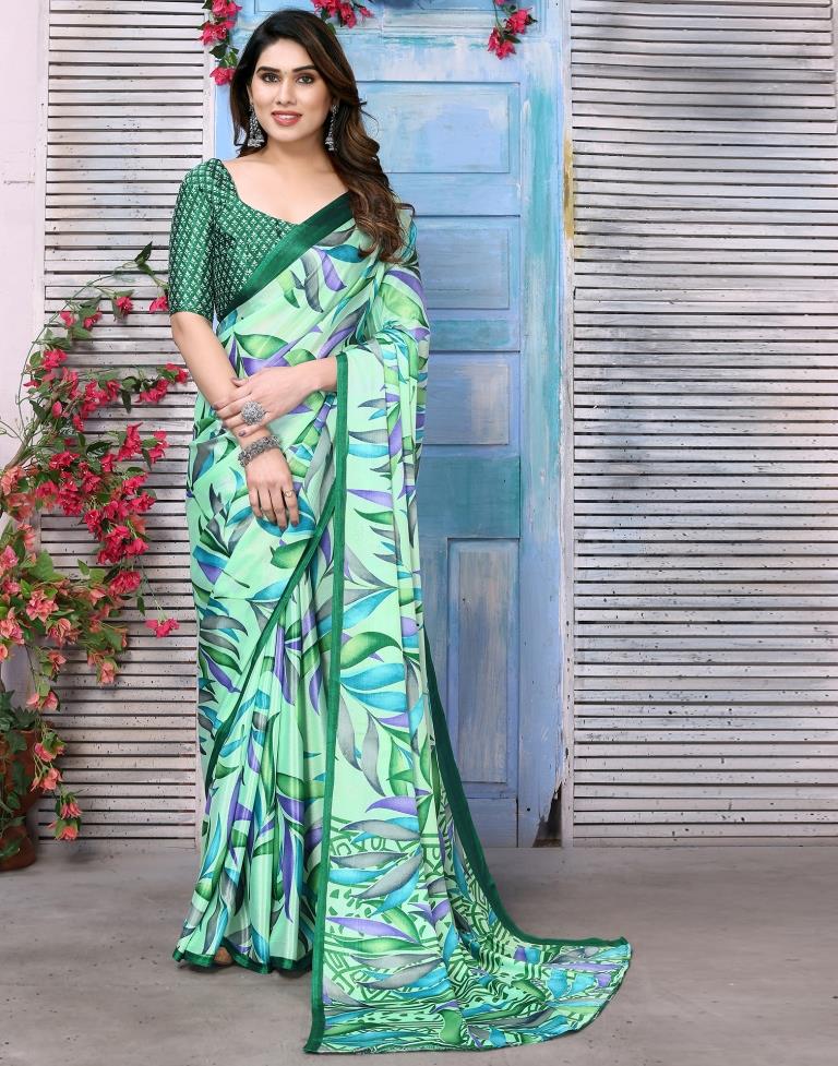 Light Green Silk Printed Saree