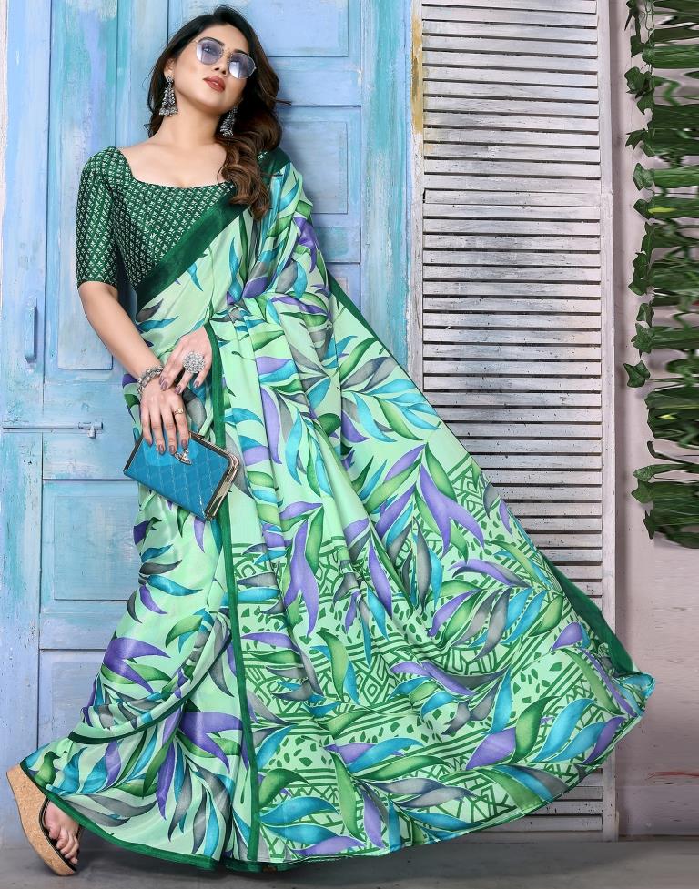 Light Green Silk Printed Saree