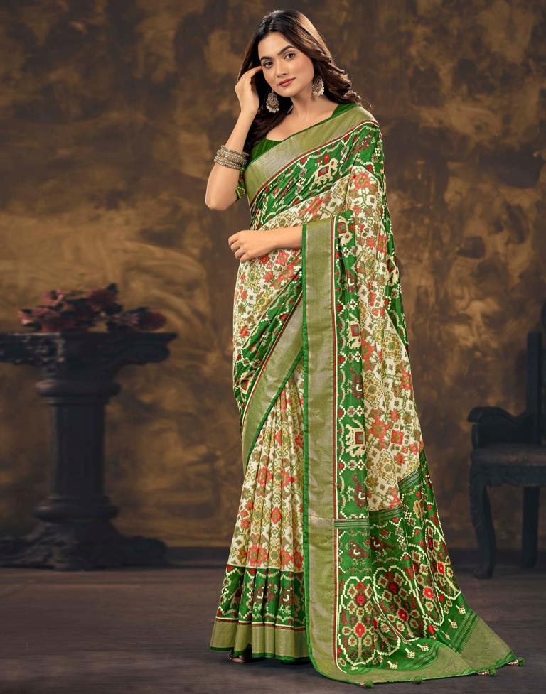 Green Printed Silk Patola Saree