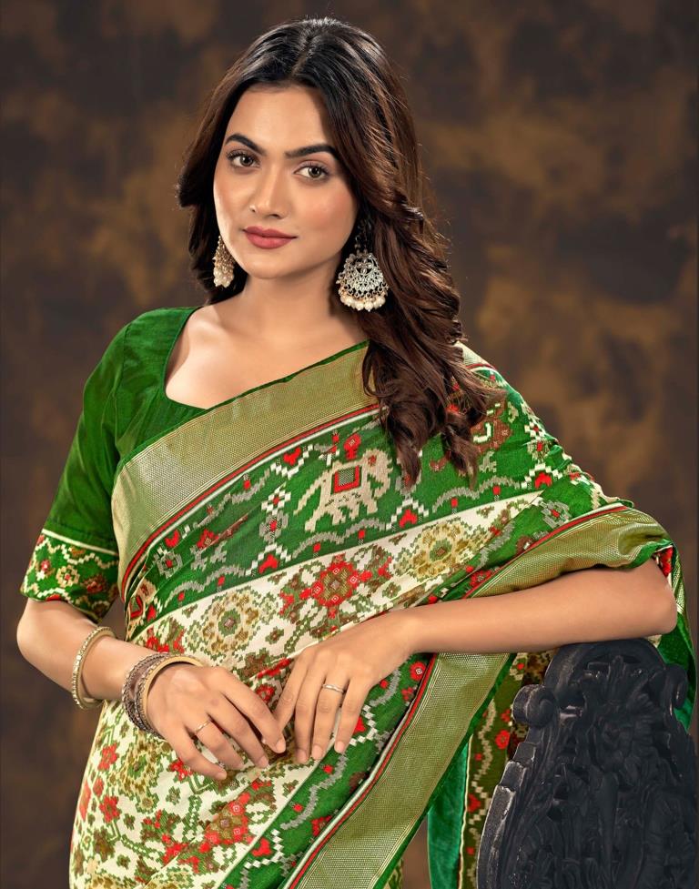 Green Printed Silk Patola Saree