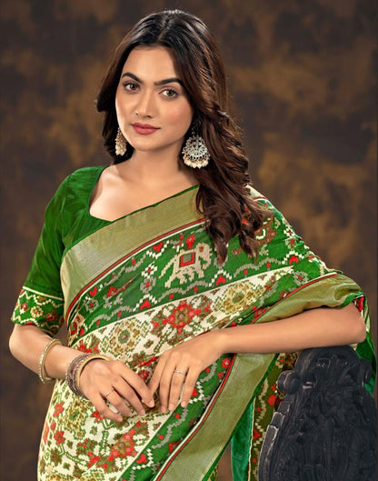 Green Printed Silk Patola Saree