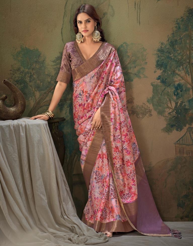 Light Pink Printed Silk Saree