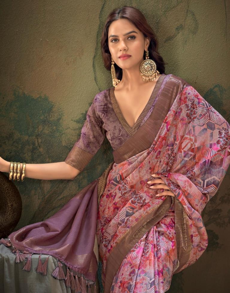 Light Pink Printed Silk Saree