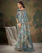 Grey Printed Silk Saree