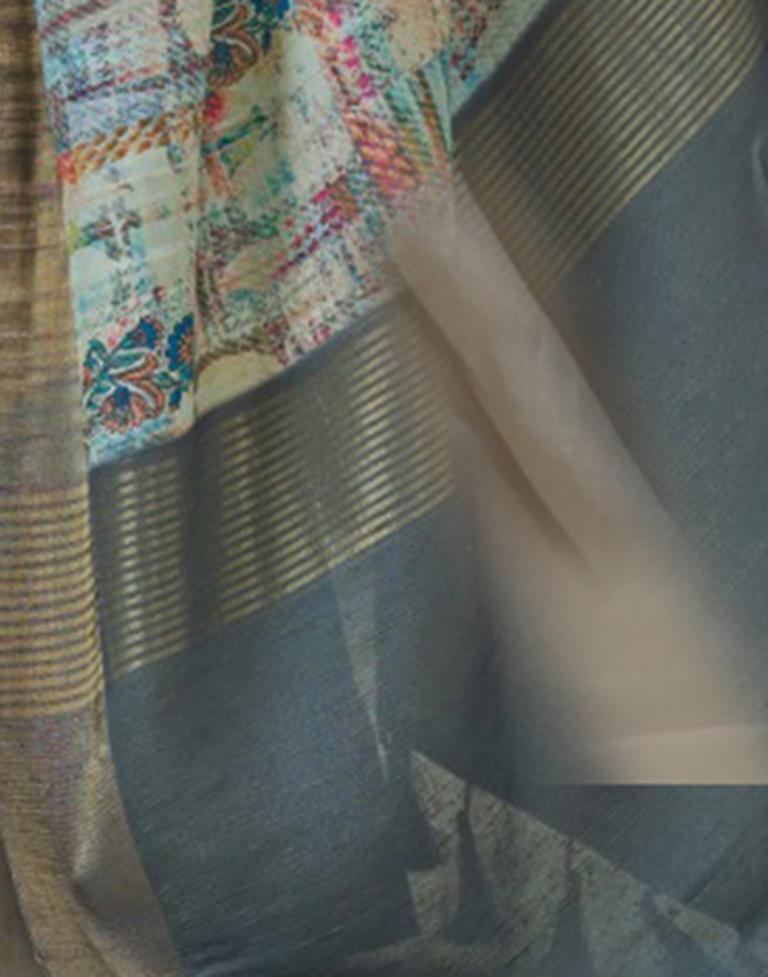 Grey Printed Silk Saree