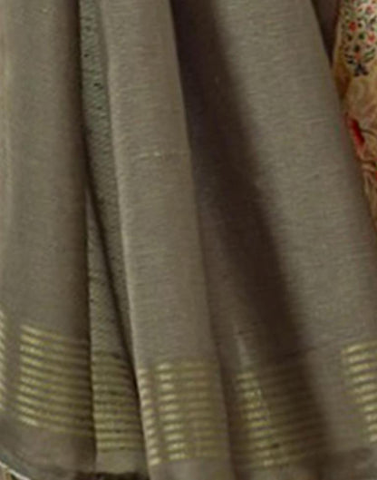 Olive Green Printed Silk Saree