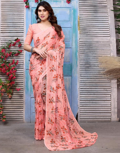 Light Pink Printed Chiffon Saree