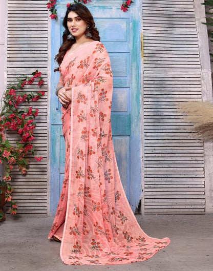 Light Pink Printed Chiffon Saree