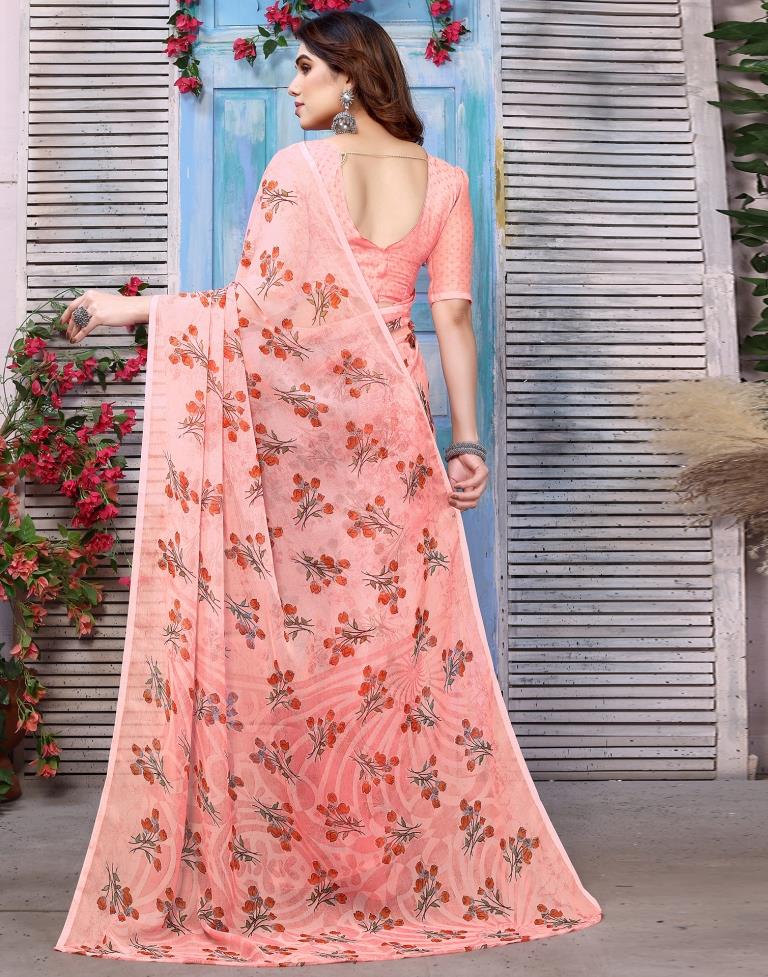Light Pink Printed Chiffon Saree