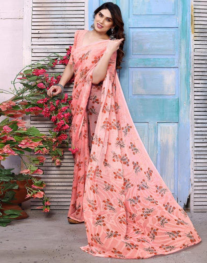Light Pink Printed Chiffon Saree