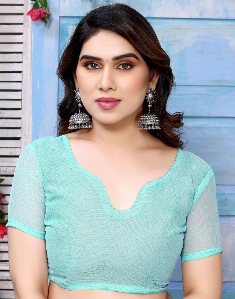 Light Turquoise Chiffon Printed Saree