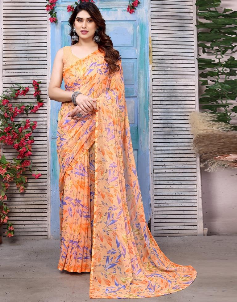 Light Orange Chiffon Printed Saree