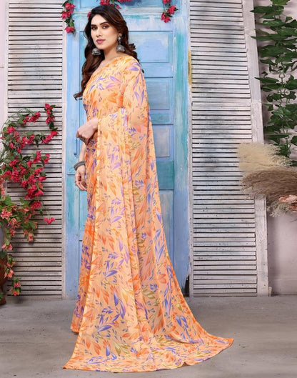 Light Orange Chiffon Printed Saree