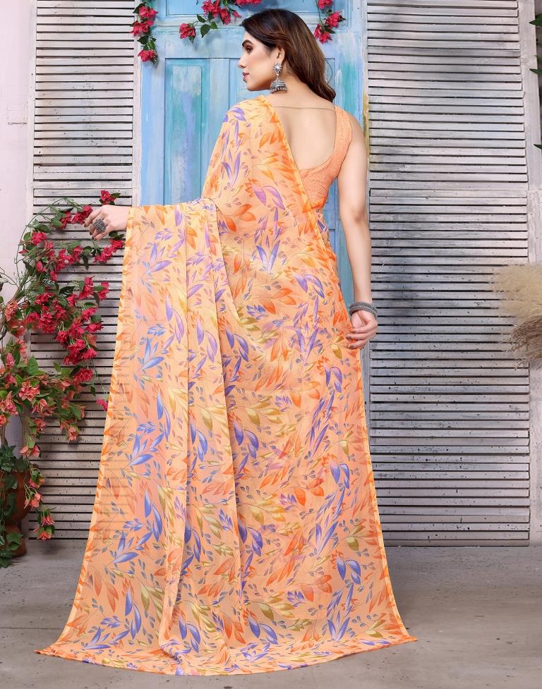 Light Orange Chiffon Printed Saree