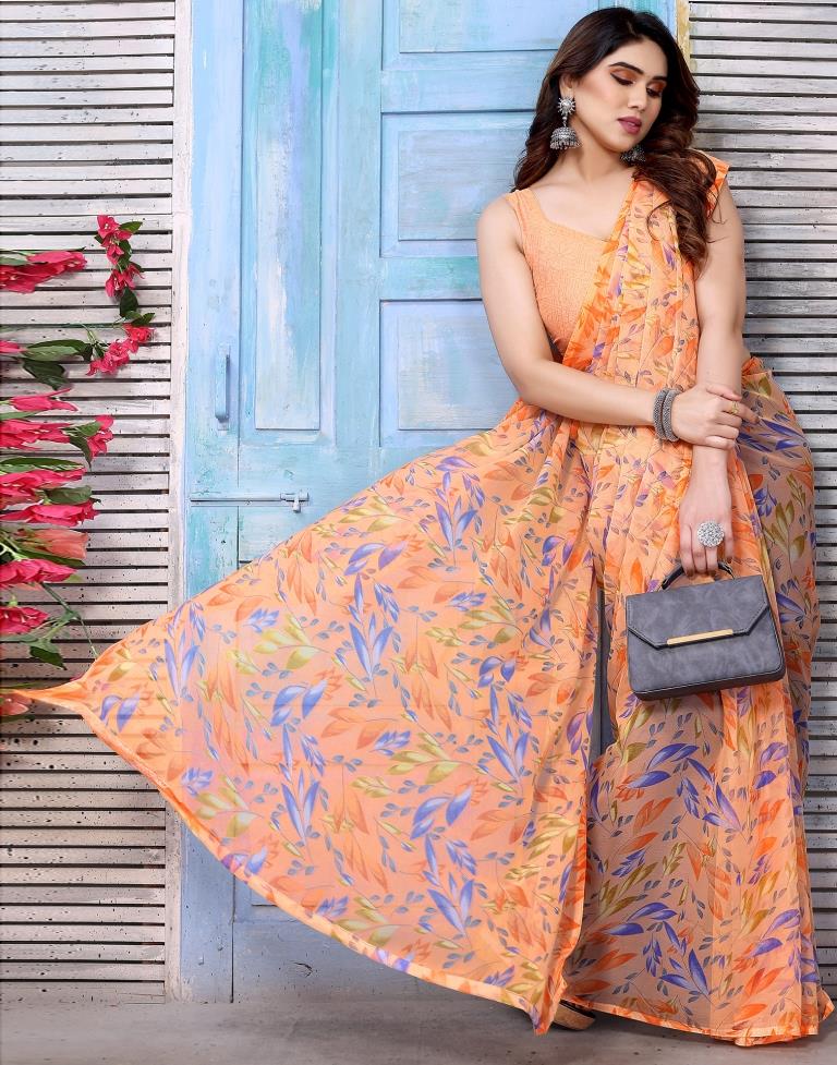 Light Orange Chiffon Printed Saree