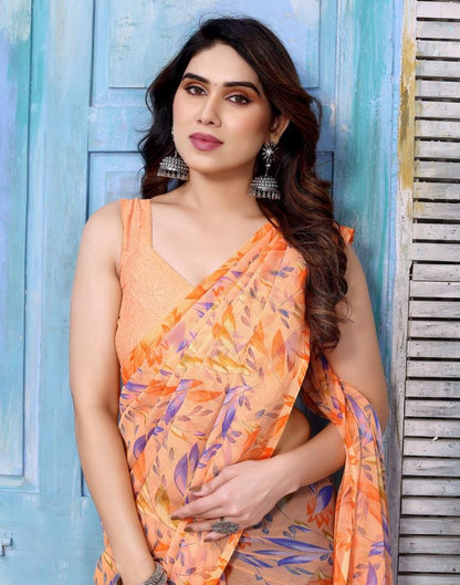 Light Orange Chiffon Printed Saree