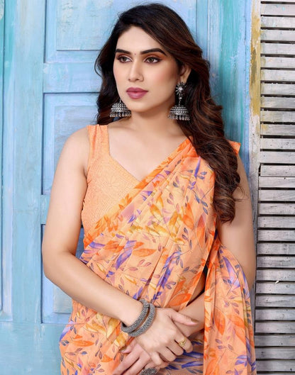 Light Orange Chiffon Printed Saree