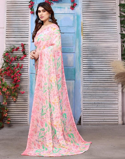 Light Pink Chiffon Printed Saree