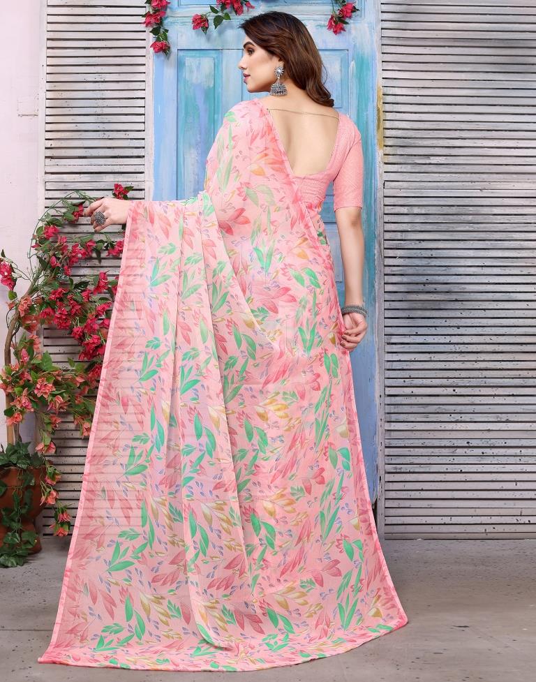 Light Pink Chiffon Printed Saree