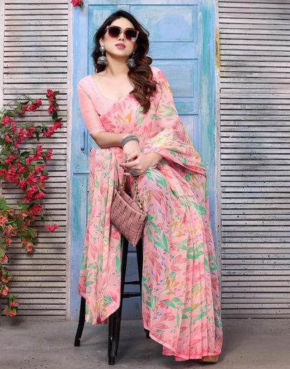 Light Pink Chiffon Printed Saree