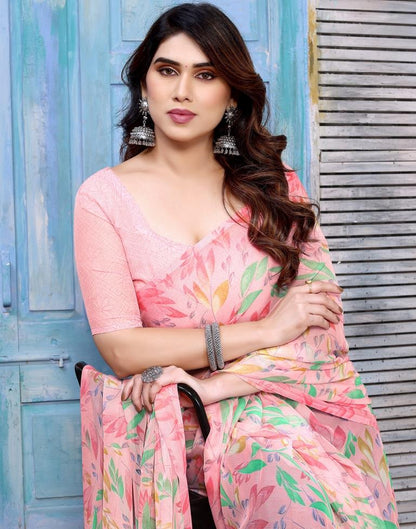Light Pink Chiffon Printed Saree